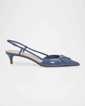 Valentino Garavani 40mm VLogo Signature Patent Leather Slingback Pumps