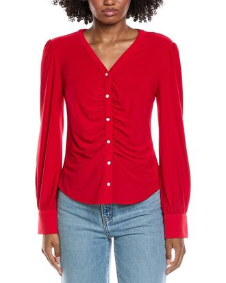 CeCe by Cynthia Steffe Cece V-Neck Button Down Shirred Blouse