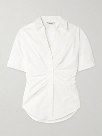 Veronica Beard Camicia In Popeline Di Misto Cotone Con Arricciatura Devra - Bianco