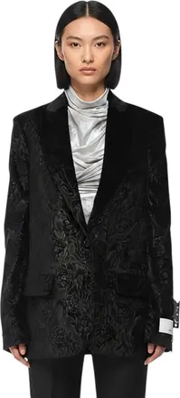 Off-white Black Jacquard Notched Lapel Blazer