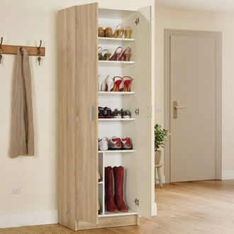 Dmora Dmora - Armario Multifunci&oacute;n Dmacr, Armario Auxiliar De 2 Puertas, Armario Zapatero Moderno, Zapatero Vertical, 59x37h180 Cm, Roble