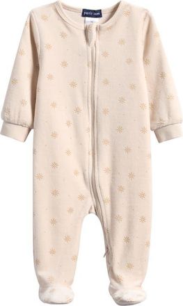 Petit Lem Print Velour Footie in Beige at Nordstrom, Size Newborn