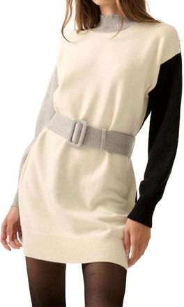 Promesa Colorblock Knit Belted Mini Sweater Dress In Cream/black