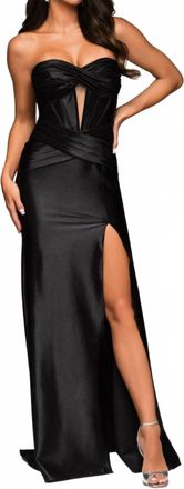 Sherri Hill Strapless High Slit Gown In Black