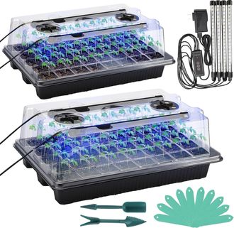 Infinite Kit De Cultivo [80 Celdas + Dos C&uacute;pulas De Humedad] Con L&aacute;mparas Led De Espectro Completo [3 Modos / 5 Intensidades / Programa]. Kit De Inicio Reutili