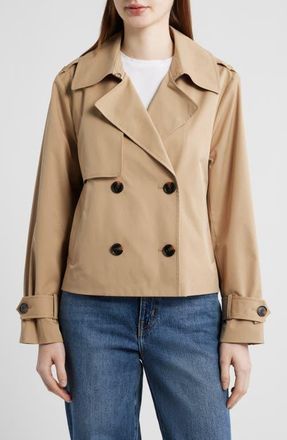 BCBGeneration Floral Lining Short Trench Coat in Camel at Nordstrom, Size X-Small