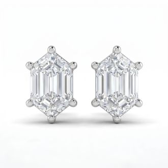 Pompeii3 Certified 1Ct TW Long Hexagon Diamond Studs 14k White Gold Earrings Lab Grown