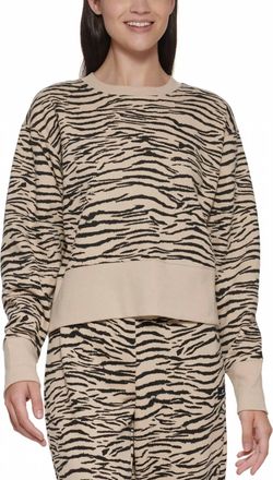 DKNY Activewear Sport Tiger-Print Cropped Sweatshirt In Latte