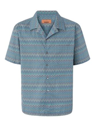 Missoni zig-zag short-sleeve shirt - men - Cotton - 54 - Blue