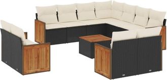 vidaXL Set De Sof&aacute;s De Jard&iacute;n 12 Piezas Cojines Rat&aacute;n Sint&eacute;tico Negro Vidaxl