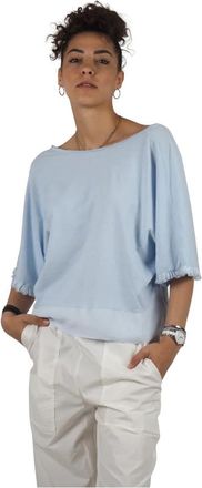 Alessia Santi Jersey blouse van katoen- boothals - Dames - Blouses - Blauw - XS - Katoen - Overhemden