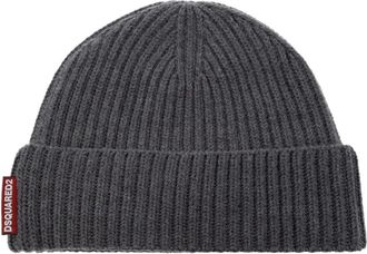 Dsquared2 Grijze Logo Tag Muts Sjaal Set - Heren - Hoeden - Grijs - ONE Size - Wol - Accessoires