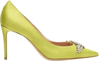 Scarosso Satijnen Pumps met Puntneus en Strass - Dames - Pumps - Geel - 35 EU - Satijn - Schoenen