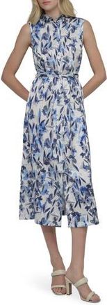 DKNY Floral Sleeveless Shirtdress in Cream/Iris at Nordstrom Rack, Size 14