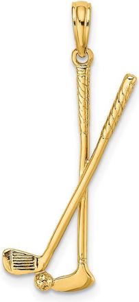 Diamond2Deal 14k Yellow Gold 3-D Double Golf Clubs with Ball Charm Pendant