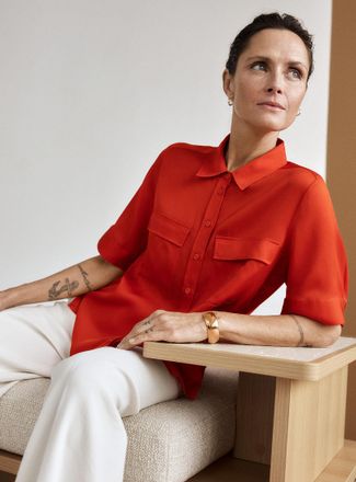 Contemporaine Womens Buttoned-sleeve silk shirt