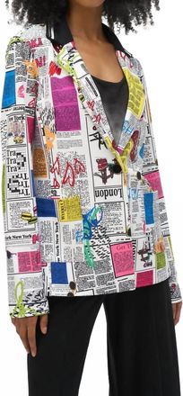 Joseph Ribkoff Silky Knit Word Printed Blazer In White Multi