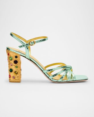 Valentino Garavani Metallic Jewel Ankle-Strap Sandals
