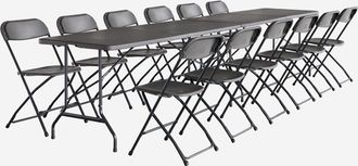 Sweeek Set De 2 Mesas + 12 Sillas Plegables Port&aacute;tiles Para Eventos