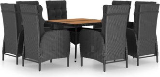 vidaXL Set De Comedor De Jard&iacute;n 9 Pzas Rat&aacute;n Pe Y Madera Acacia Negro Vidaxl