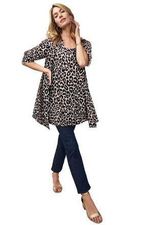 Jessica London Georgette Button Front Tunic in Khaki Cheetah at Nordstrom, Size 14