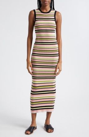 ATM Anthony Thomas Melillo Stripe Rib Tank Dress in Black Multi Stripe at Nordstrom, Size Small