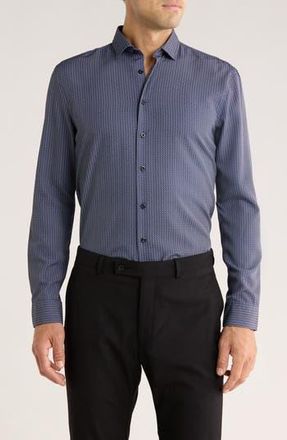 Soul of London Geometric Stretch Button-Up Shirt in Navy /Marine at Nordstrom Rack, Size Xx-Large