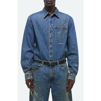 Helmut Lang Painted Denim Shirt in Mid Indigo Painter - 21W at Nordstrom Rack, Size 38