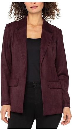 Liverpool L.A. Sueded Scuba Knit Boyfriend Blazer Womens Jacket Dark Oxblood : XL, Denim/Polyester/Spandex