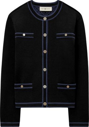 Tory Burch Kendra jacquard cardigan - women - Polyester/Viscose/Nylon - M - Black