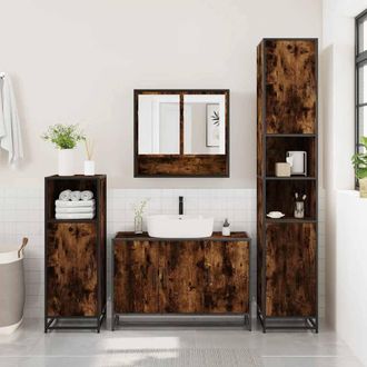 Berkfield Home Durable 3 Piece Bathroom Furniture Set Smoked Oak Engineered Wood in Brown