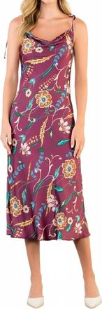 THML Clothing Tie Strap Floral Midi Dress In Burgundy