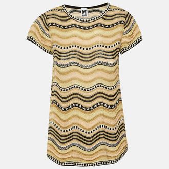 M Missoni Beige Metallic Wavy Knit Top S