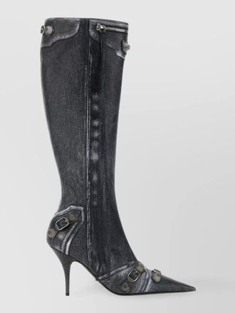 Balenciaga leather printed knee-high stiletto boots