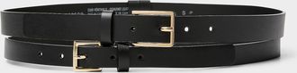 Simons Womens Golden square-buckle leather double belt