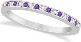Allurez Amethyst & Diamond Wedding Band 14k White Gold 0.29ct