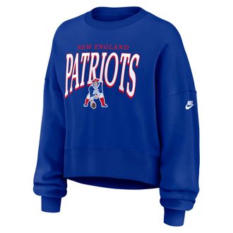 Nike New England Patriots Rewind Phoenix Nike Womens NFL Oversized Pullover Crew in Blue | 01D74DA8KV-NYG