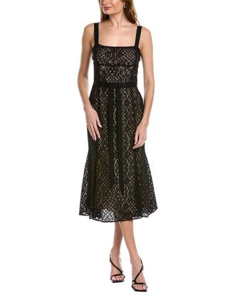 Oscar De La Renta Scrollwork Lace Silk-Lined Midi Dress