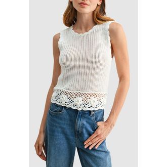 All in Favor 3D Flower Hem Open Stitch Tank in Ivory at Nordstrom, Size X-Small