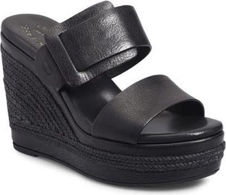 Kork-ease Raya Espadrille Platform Wedge Slide Sandal in Black Fullgrain at Nordstrom, Size 10