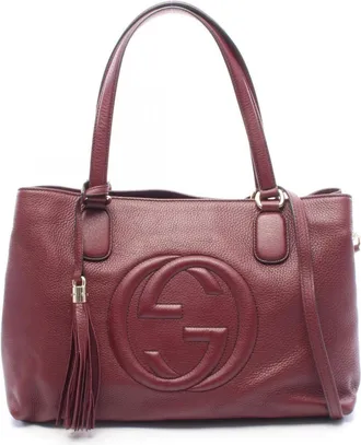Gucci Bordeaux Leather Handbag Tote Bag (Pre-Owned)