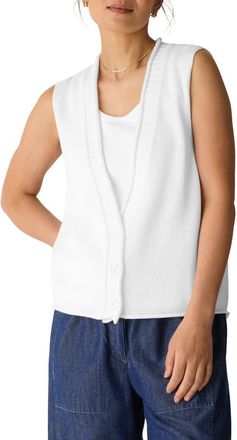 Eileen Fisher V-Neck Organic Cotton Blend Vest in White at Nordstrom, Size Xx-Small
