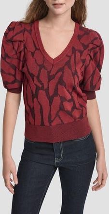 DKNY Texture Puff Sleeve Sweater in Merlot at Nordstrom Rack, Size X-Large