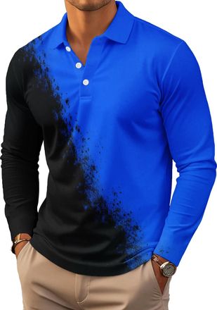 Generic Mens Polo Shirt Long Sleeve Vintage Striped Golf Shirt Lightweight Casual Collared Shirt (UK, Alpha, XXL, Regular, Regular, 5)