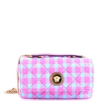 Versace Medusa Icon Chain Flap Bag Quilted Tweed East West