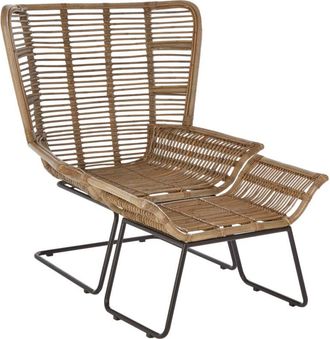Premier Housewares Interiors by Premier Rattan Chair and Footstool Set, Horizontal Rattan Lining Chair, Hand-woven Rattan Set with Black Iron Frame