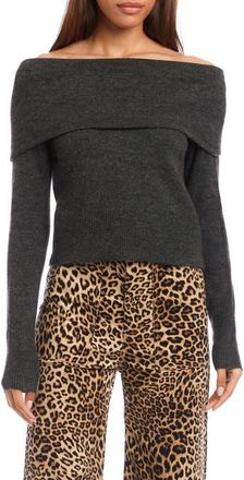 Fifteen Twenty Monique Off the Shoulder Foldover Rib Sweater in Charcoal at Nordstrom, Size X-Small