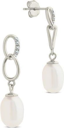 Sterling Forever Cubic Zirconia & 5-5.5mm Freshwater Pearl Link Drop Earrings in Silver at Nordstrom Rack