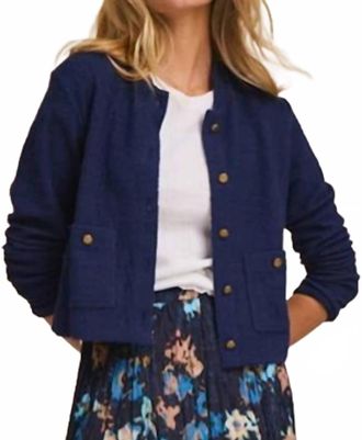 Nic+Zoe Textured Knit Bomber Jacket In Ink