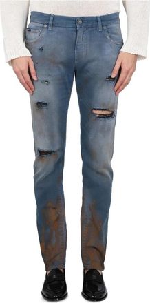 Dolce & Gabbana Pantalone - Heren - Slim Fit Jeans - Blauw - L - Leer - Jeans